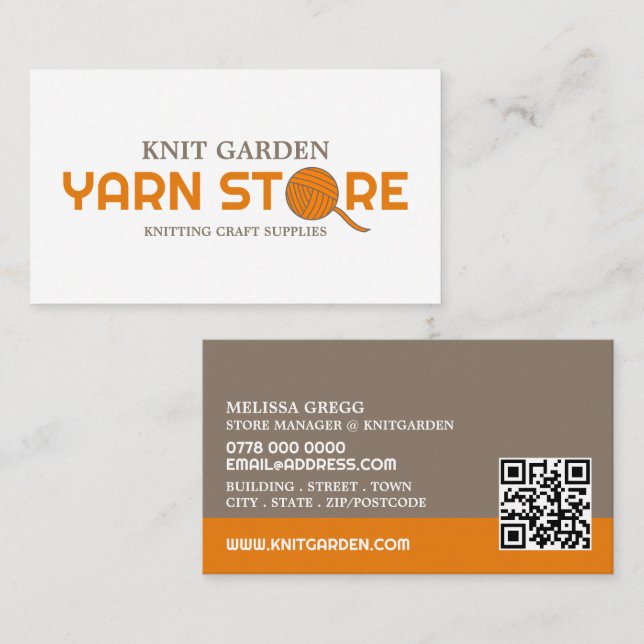 Orange Yarn Store Logo, Knitting Store, Yarn Store Business Card (Front/Back)