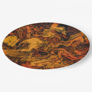 Orange, Yellow and Black Abstract Paper Plate