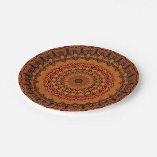Orange, Yellow and Black Mandala Paper Plate