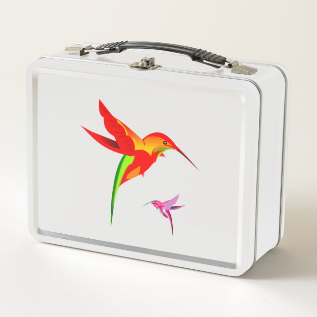 Orange Yellow And Green Hummingbird Metal Lunch Box (Front)