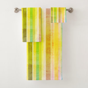 Orange Yellow and Green Striped Bath Towel Set