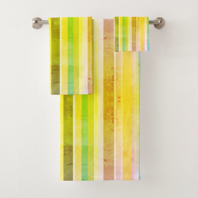 Orange Yellow and Green Striped Bath Towel Set (Insitu)