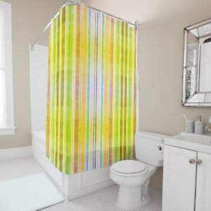 Orange Yellow and Green Striped Shower Curtain