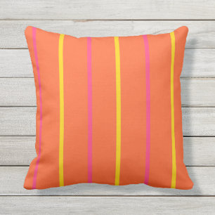 Orange Yellow and Pink Thin Vertical Stripes Cushion