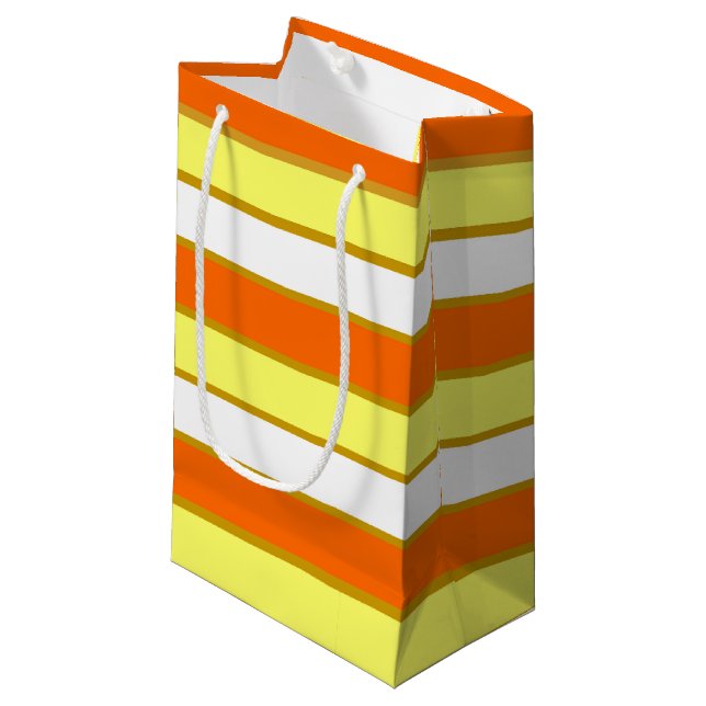 Orange, Yellow and White Stripes Small Gift Bag (Front Angled)