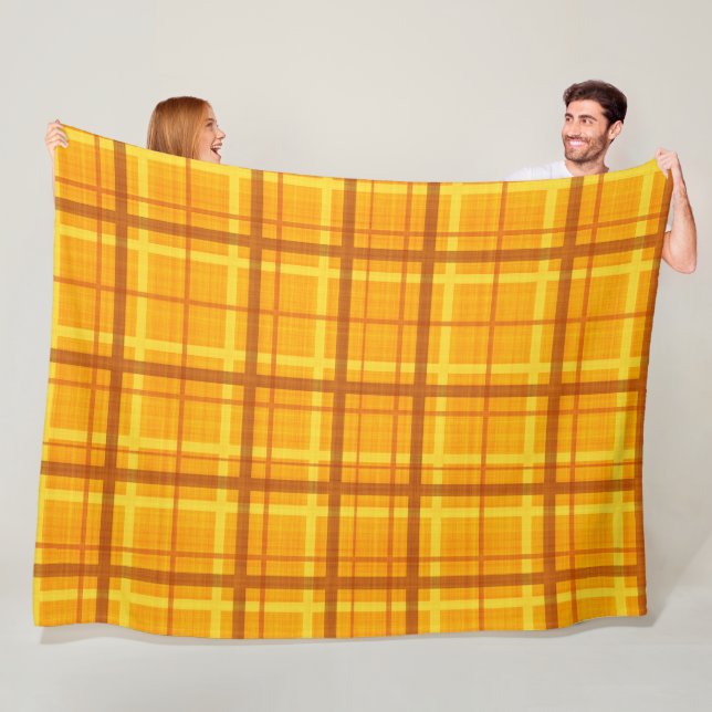 ORANGE YELLOW AUTUMN PLAID PATTERN FLEECE BLANKET (In Situ)
