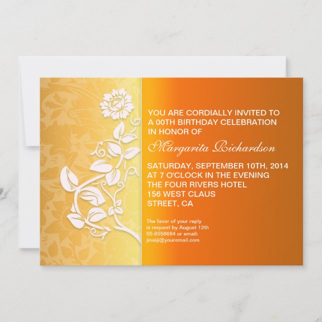 orange yellow birthday party invitation (Front)