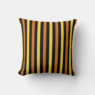 Orange, Yellow, Black Striped Halloween Cushion