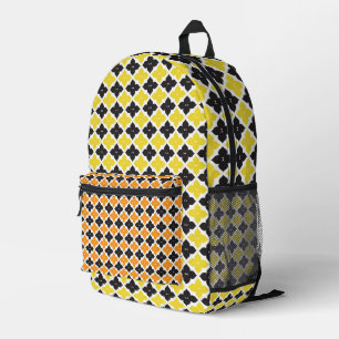 ORANGE YELLOW BLACK WHITE DIAMOND FLORAL PATTERNS PRINTED BACKPACK