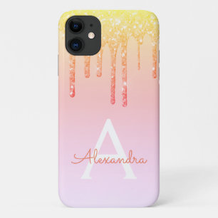 Orange Yellow Bling Sparkle Glitter Monogram Case-Mate iPhone Case
