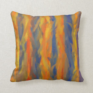 Orange Yellow Blue Abstract Art Painting 3 Cushion