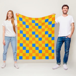 Orange Yellow Blue Chequered Pattern Design Fleece Blanket
