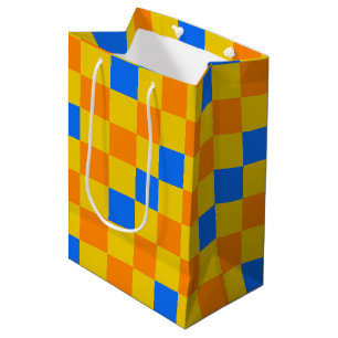 Orange Yellow Blue Chequered Pattern Design  Medium Gift Bag