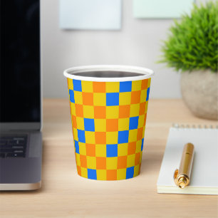 Orange Yellow Blue Chequered Pattern Design  Paper Cups