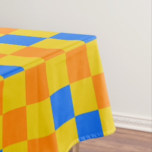 Orange Yellow Blue Chequered Pattern Design Tablecloth