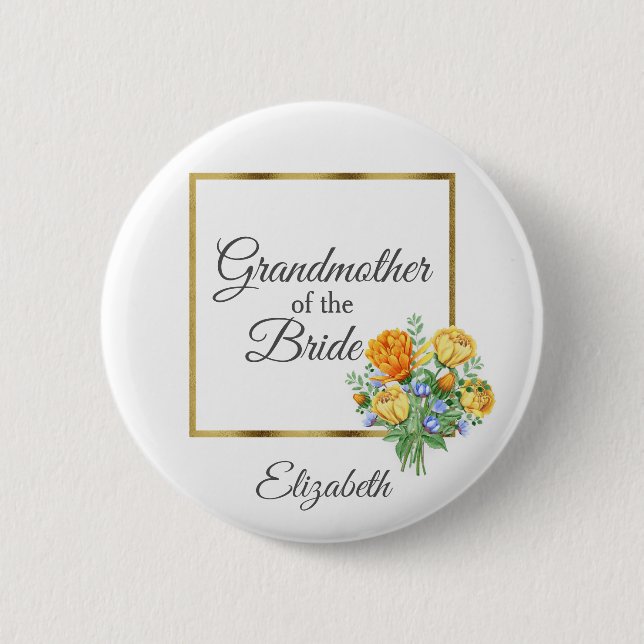 Orange Yellow Blue  Floral Grandmother of Bride 6 Cm Round Badge (Front)