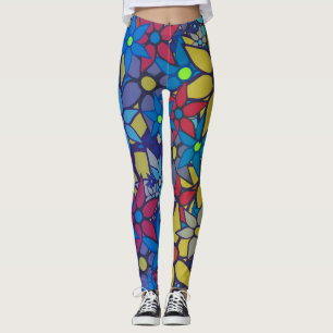 Orange Yellow Blue Purple Floral Leggings