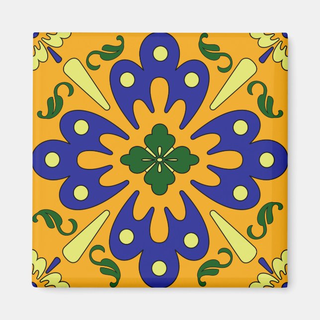 Orange Yellow Blue Spanish Tile Kitchen Magnet (Front)