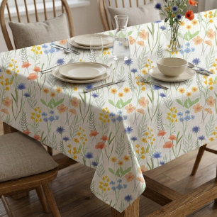 Orange Yellow Blue Watercolor Wildflower Tablecloth