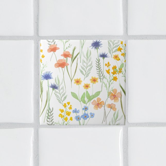 Orange Yellow Blue Watercolor Wildflower Tile (Creator Uploaded)