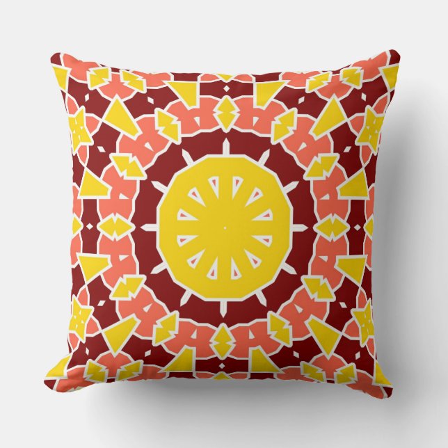 Orange Yellow Bold Geometric Mandala Cushion (Front)