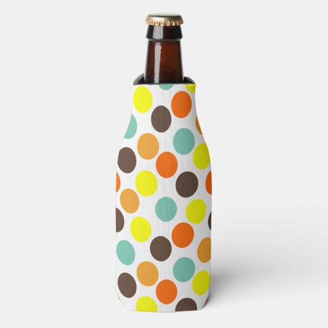 Orange, Yellow, Brown, Blue Dots  Bottle Cooler (Bottle Front)
