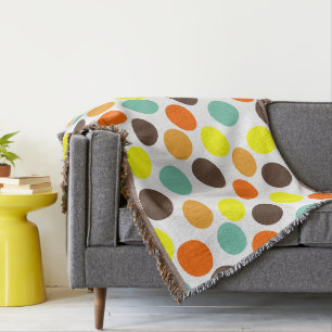 Orange, Yellow, Brown, Blue Dots  Throw Blanket