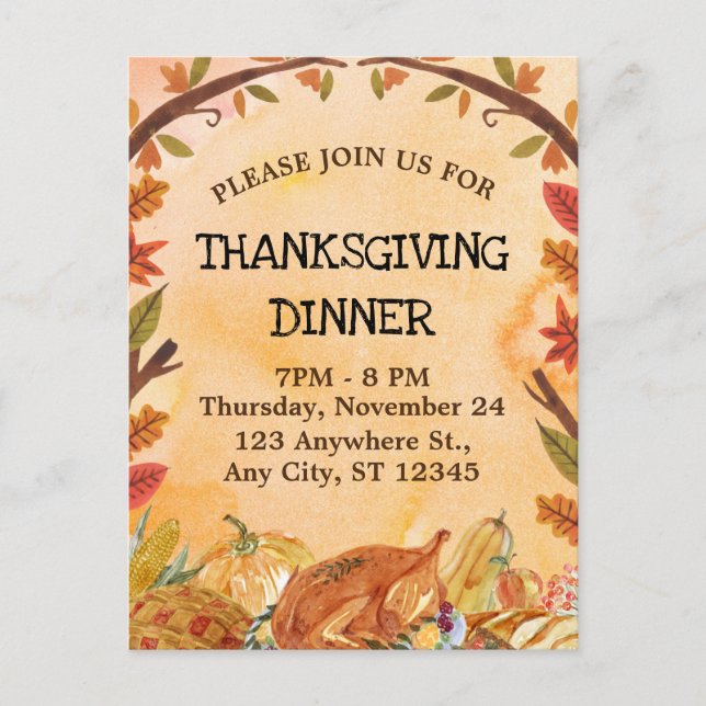 Orange Yellow Brown Colourful Thanksgiving Dinner Postcard (Front)