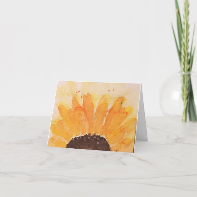 Orange yellow brown sunflower watercolor daisy card (Front)