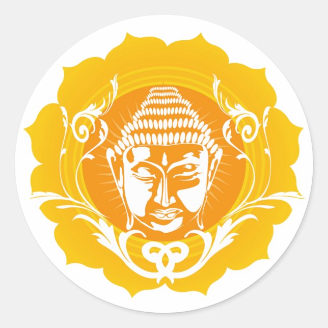 Orange & Yellow Buddha Classic Round Sticker (Front)
