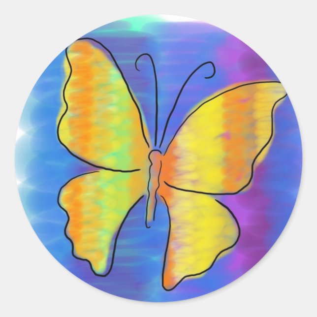 Orange & Yellow Butterfly Classic Round Sticker (Front)