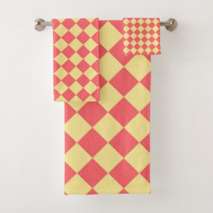 Orange Yellow Chequered Diamond Pattern Bath Towel Set