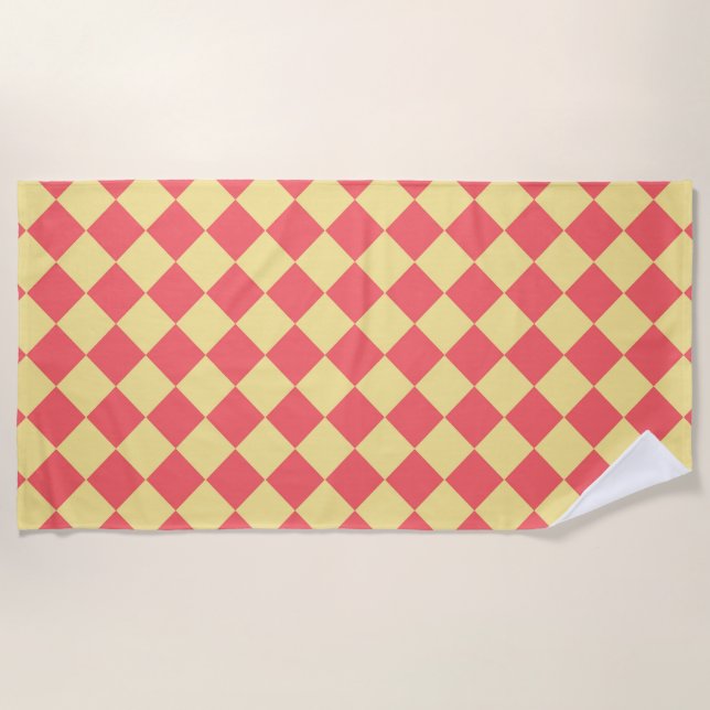 Orange Yellow Chequered Diamond Pattern  Beach Towel (Front)