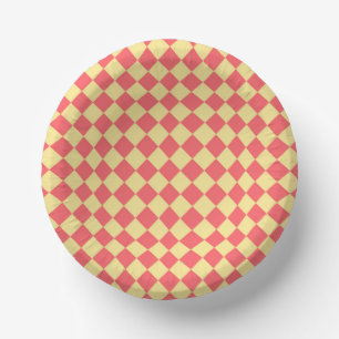 Orange Yellow Chequered Diamond Pattern Paper Plate