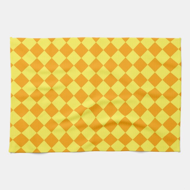 Orange Yellow Chequered Diamond Pattern  Tea Towel (Horizontal)