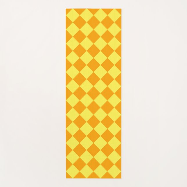 Orange Yellow Chequered Diamond Pattern  Yoga Mat (Front)