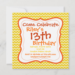 Orange Yellow Chevron Birthday Party Invitations