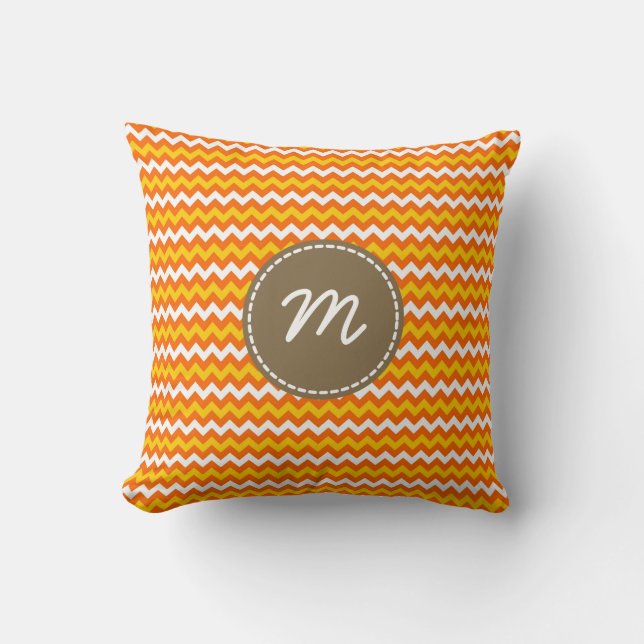 Orange Yellow Chevron Pattern Custom Monogram Cushion (Front)