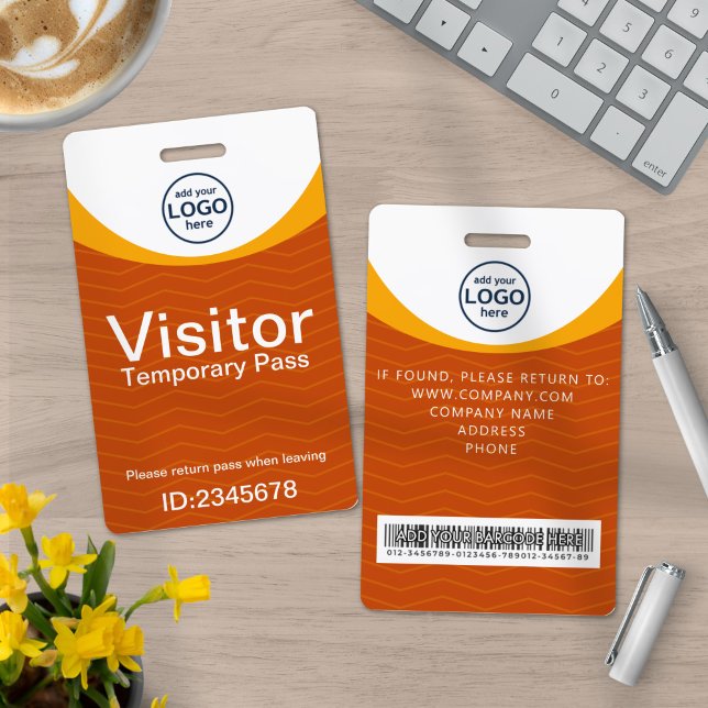 Orange Yellow Corporate Visitor Pass ID Barcode Badge (Creator Uploaded)