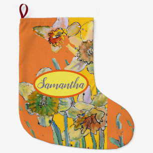 Orange Yellow Daffodil Floral Flowers Large  Christmas Stocking