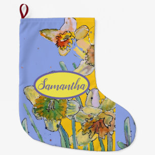 Orange Yellow Daffodil Floral Flowers Purple Lilac Large Christmas Stocking