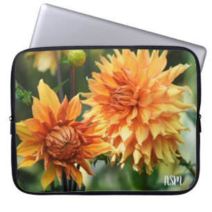 Orange & Yellow Dahlia Garden Flowers Monogram Laptop Sleeve