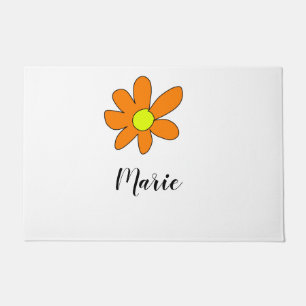 Orange yellow Daisy abstract add name text female Doormat
