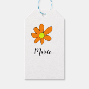 Orange yellow Daisy abstract add name text female Gift Tags