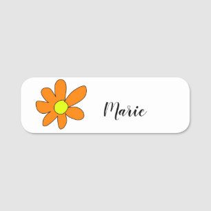 Orange yellow Daisy abstract add name text female Name Tag