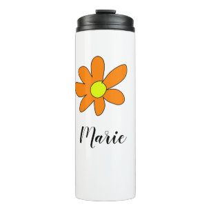 Orange yellow Daisy abstract add name text female Thermal Tumbler