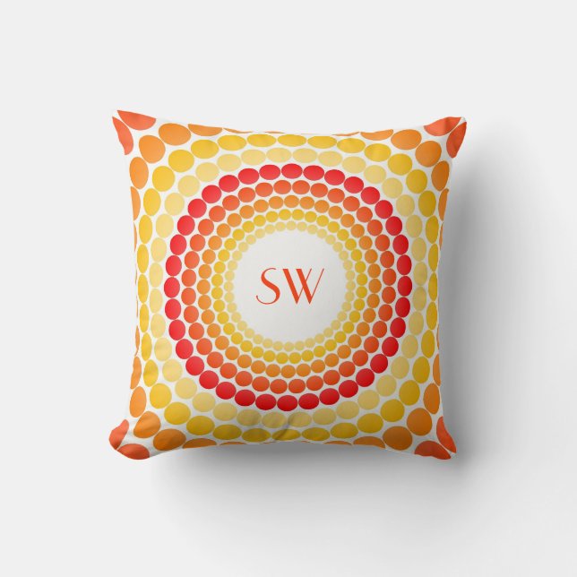 Orange Yellow Dots Monogram Throw Pillow (Front)