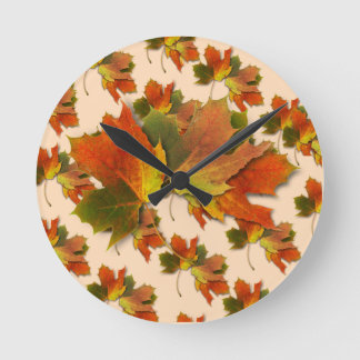 Orange & Yellow Fall Leaves Round Clock
