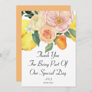 Orange yellow floral botanical wedding thank you invitation