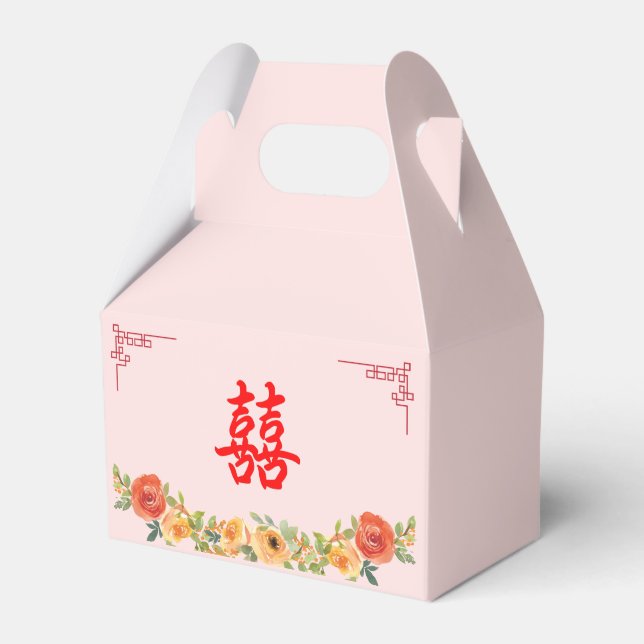 Orange yellow floral Chinese corner wedding Favour Box (Front Side)